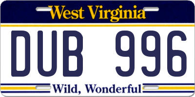 WV license plate DUB996
