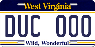WV license plate DUC000