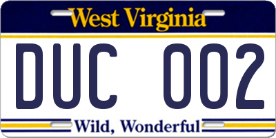 WV license plate DUC002