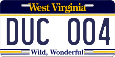 WV license plate DUC004