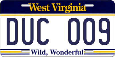 WV license plate DUC009