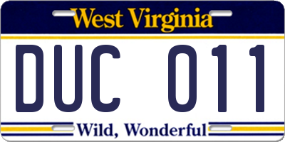 WV license plate DUC011