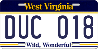 WV license plate DUC018