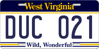WV license plate DUC021