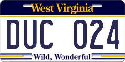 WV license plate DUC024