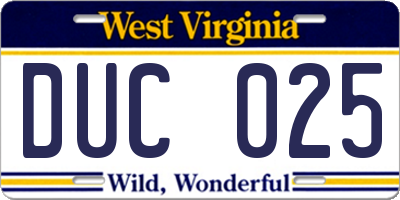 WV license plate DUC025
