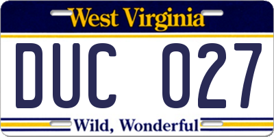 WV license plate DUC027