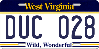 WV license plate DUC028