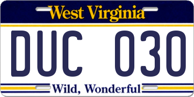 WV license plate DUC030