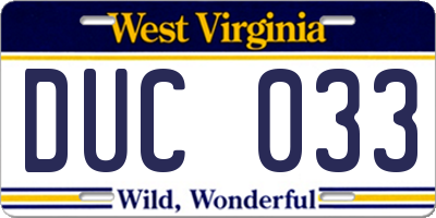 WV license plate DUC033