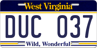 WV license plate DUC037