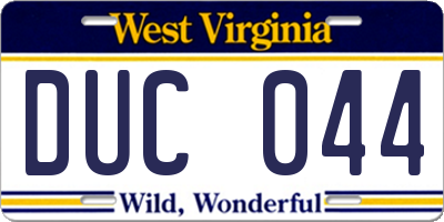WV license plate DUC044