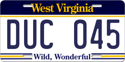 WV license plate DUC045