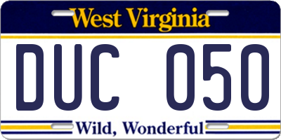 WV license plate DUC050