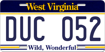 WV license plate DUC052