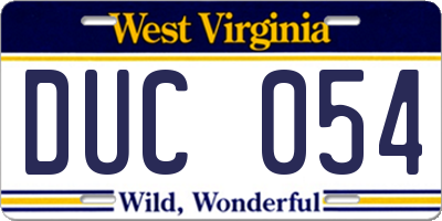 WV license plate DUC054