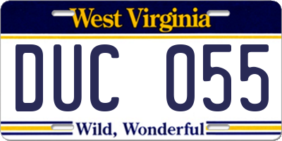 WV license plate DUC055