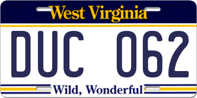 WV license plate DUC062