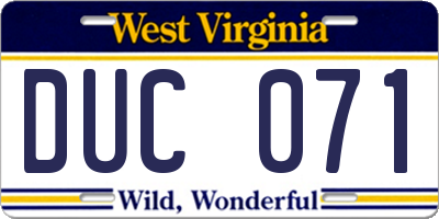 WV license plate DUC071