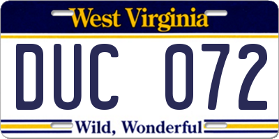 WV license plate DUC072