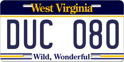 WV license plate DUC080