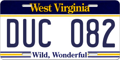 WV license plate DUC082