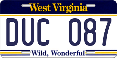 WV license plate DUC087