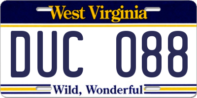 WV license plate DUC088