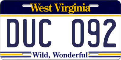 WV license plate DUC092