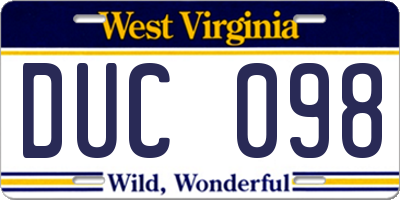 WV license plate DUC098