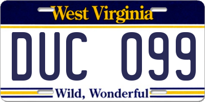 WV license plate DUC099