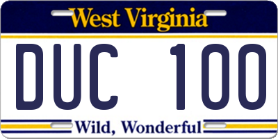 WV license plate DUC100