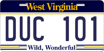 WV license plate DUC101
