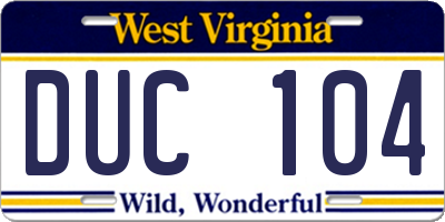 WV license plate DUC104