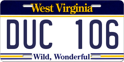 WV license plate DUC106