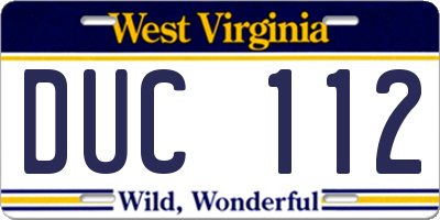 WV license plate DUC112
