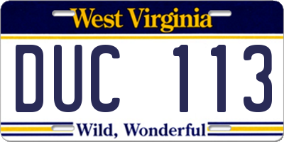 WV license plate DUC113