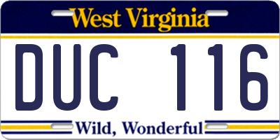 WV license plate DUC116