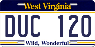 WV license plate DUC120
