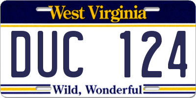 WV license plate DUC124
