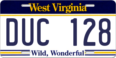 WV license plate DUC128