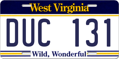WV license plate DUC131