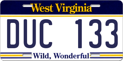 WV license plate DUC133