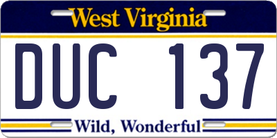 WV license plate DUC137
