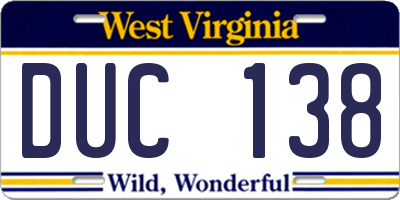 WV license plate DUC138