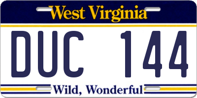 WV license plate DUC144