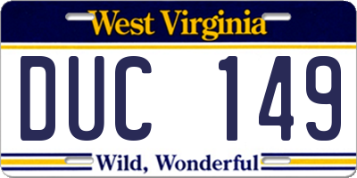 WV license plate DUC149