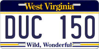 WV license plate DUC150