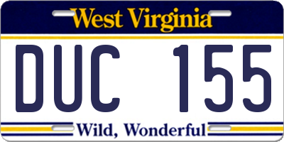 WV license plate DUC155