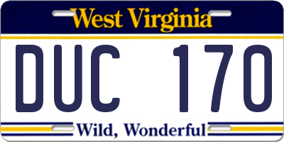 WV license plate DUC170
